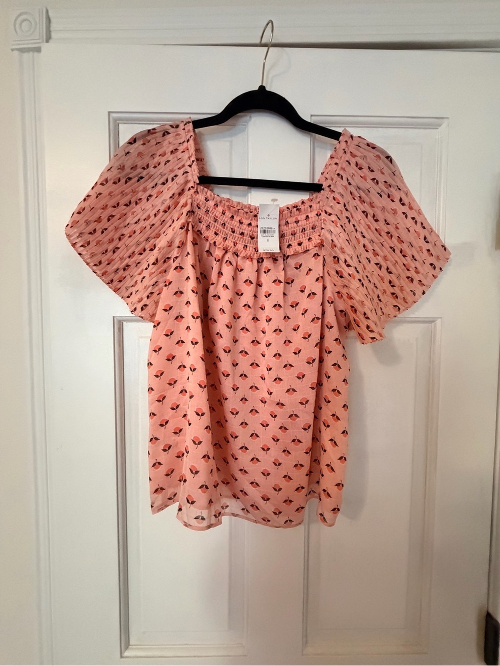 Ann Taylor Peach Pink Floral Square Neck Top